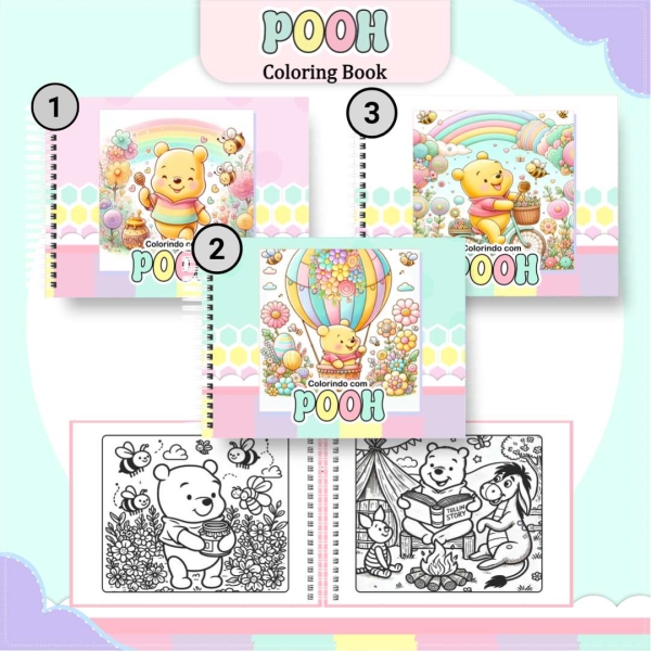 Livro de Colorir Pooh - Estilo Bobbie Goods - Com Nome Personalizado