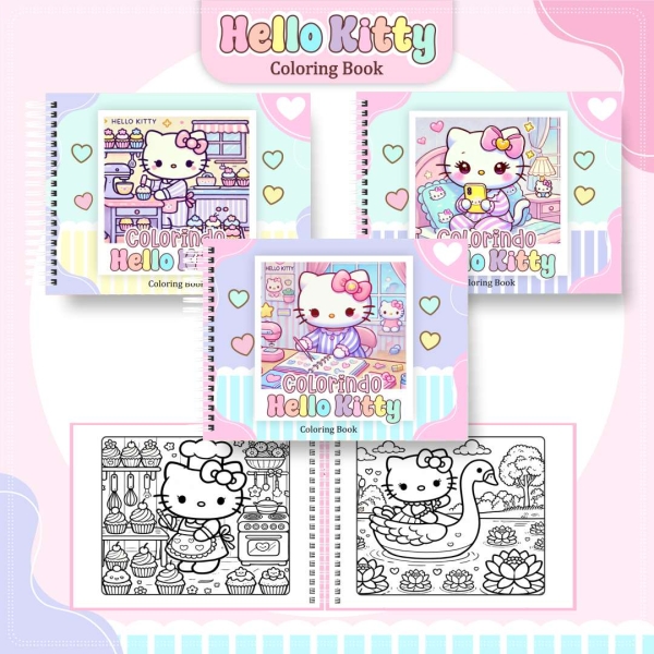 Livro de Colorir Hello Kitty - Estilo Bobbie Goods - Com Nome Personalizado