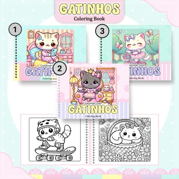 Livro de Colorir Gatinhos - Estilo Bobbie Goods - Com Nome Personalizado