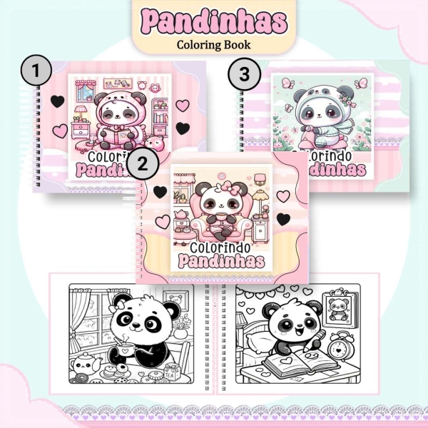 Livro de Colorir Pandinhas - Estilo Bobbie Goods - Com Nome Personalizado