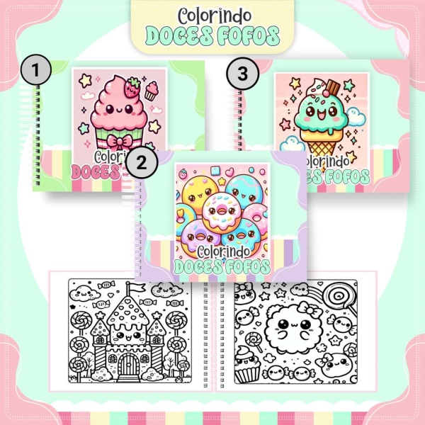 Livro de Colorir Doces Fofos - Estilo Bobbie Goods - Com Nome Personalizado