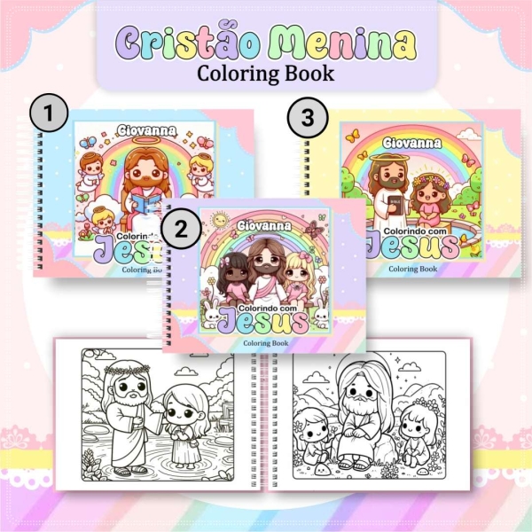 Livro de Colorir Cristão menina - Estilo Bobbie Goods - Com Nome Personalizado