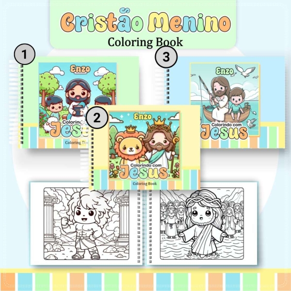 Livro de Colorir Cristão Menino - Estilo Bobbie Goods - Com Nome Personalizado